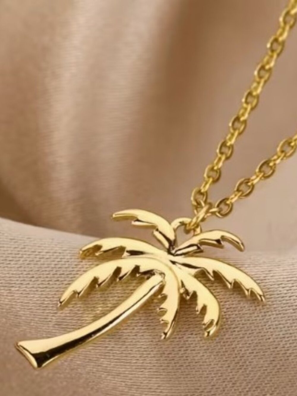 Unisex Coconut Tree Stainless Steel Pendant Necklace w/ Clavicle Chain Tropical